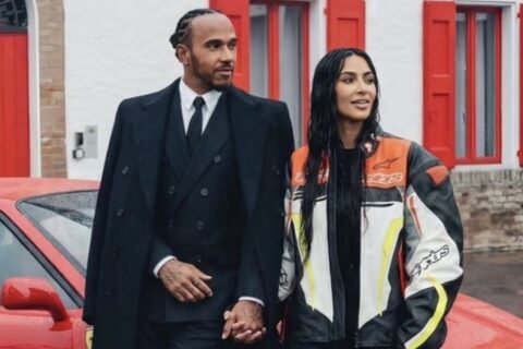 Kim Kardashian, Lewis Hamilton look loved up as couple poses for camera in matching outfits