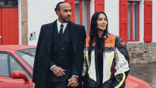 Kim Kardashian, Lewis Hamilton look loved up as couple poses for camera in matching outfits