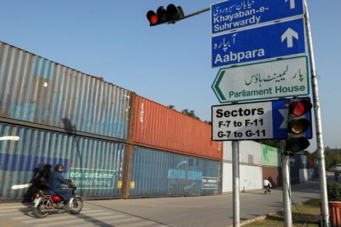 Seized shipping containers used as barricades ahead of Imran Khan protest march